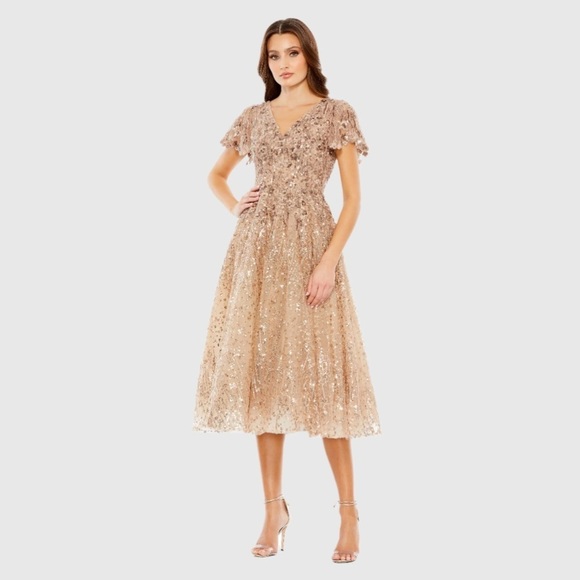 MAC DUGGAL 20392 NWT Embellished Butterfly Fit and Flare Tea-Length Dress - Picture 1 of 7